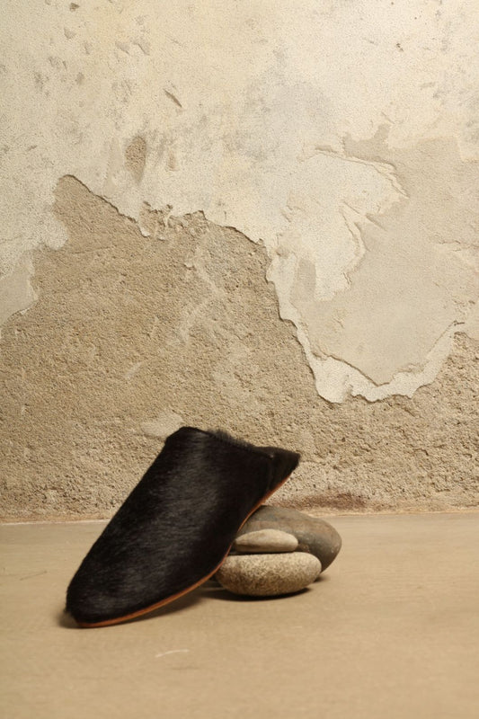 Baboush in Black Cowhide - House of Woven Stories
