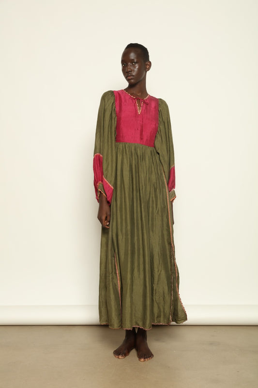 Serafina Olive Silk Dress - Supernaturae