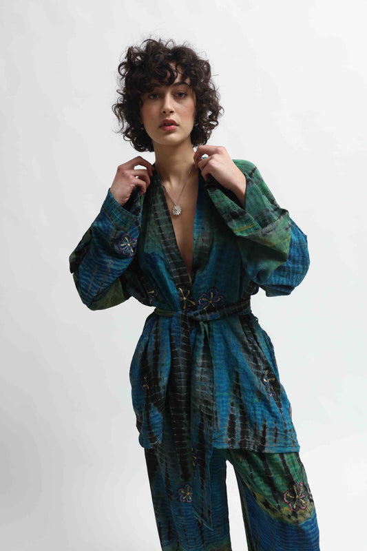 Gorana Deep Teal Kimono Suit - House of Woven Stories