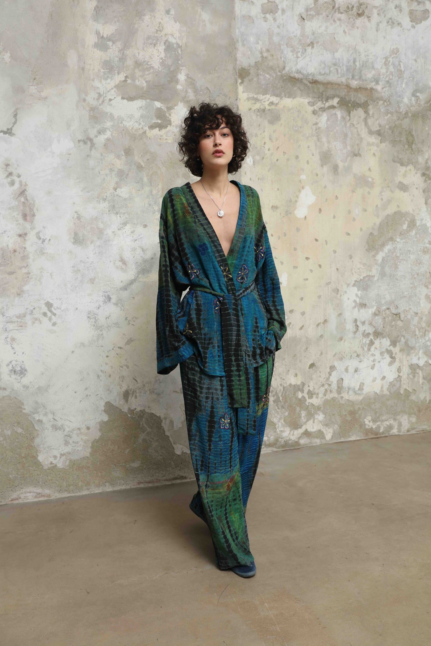 Gorana Deep Teal Kimono Suit - House of Woven Stories