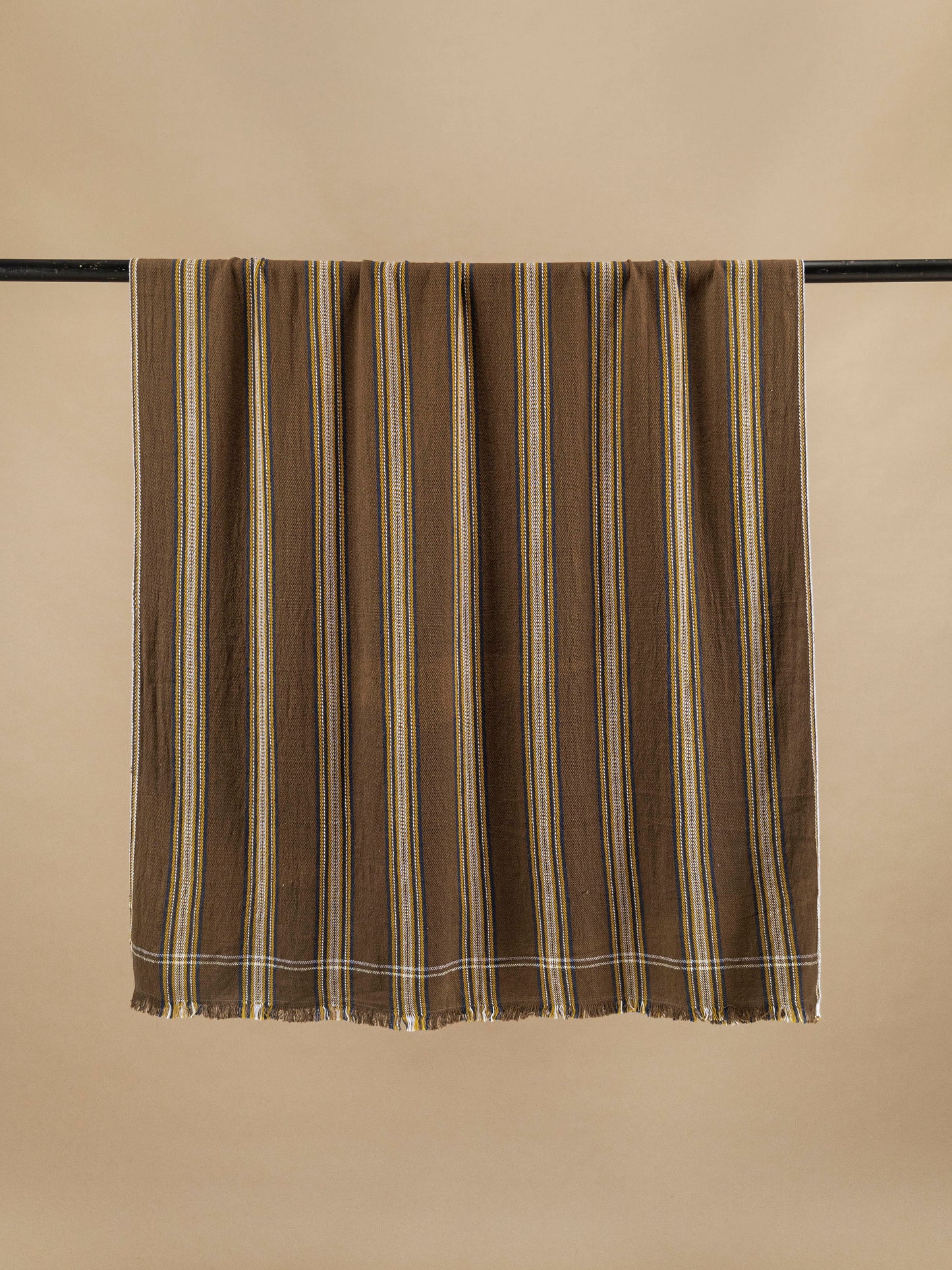 Handmade cotton plaid N°27 in Khaki by Moismont, 100% pure cotton with subtle striped pattern, soft and durable, perfect for cozy living room or bedroom decor