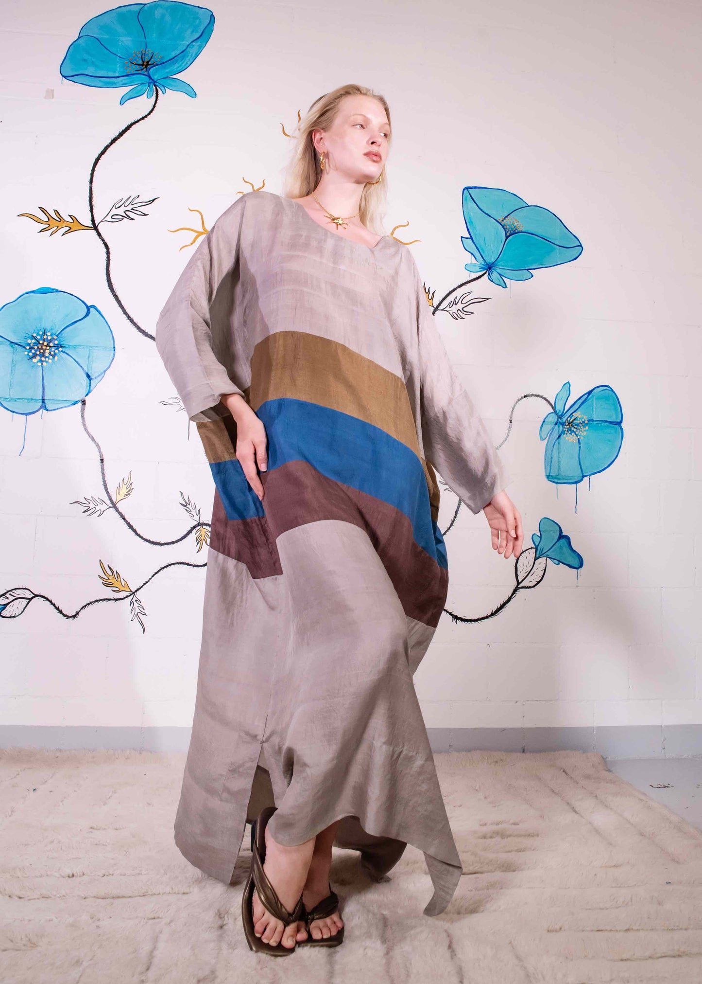 The Colour-Blocked Earth Blouson Dress - A Sacred Wrap