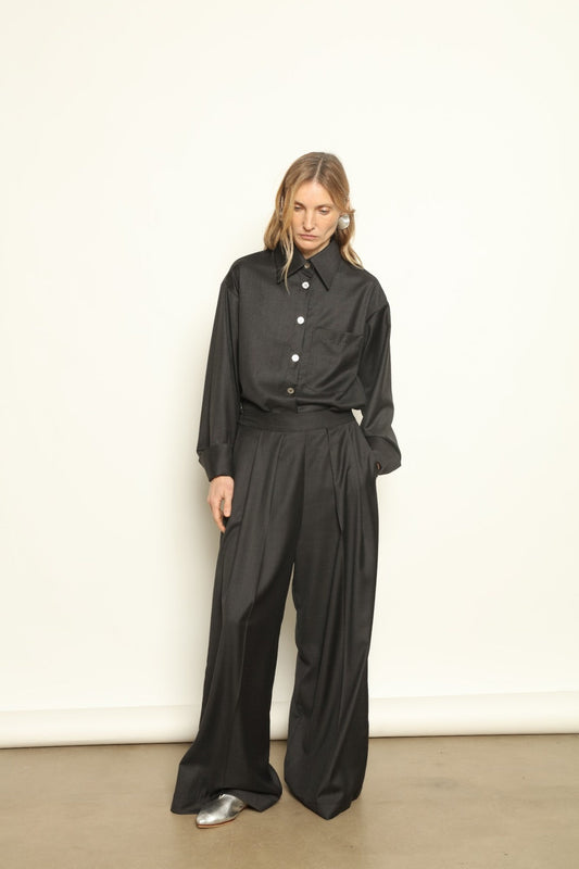 Anthracite Bettina Merino Cool Wool Blouse - House of Woven Stories