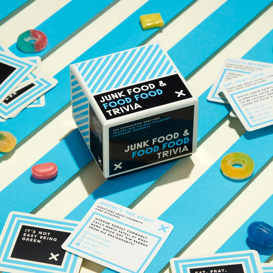 Junk Food & Food Food Trivia Game Set by New Mags. Fun food-themed quiz in a colorful box with 200 questions