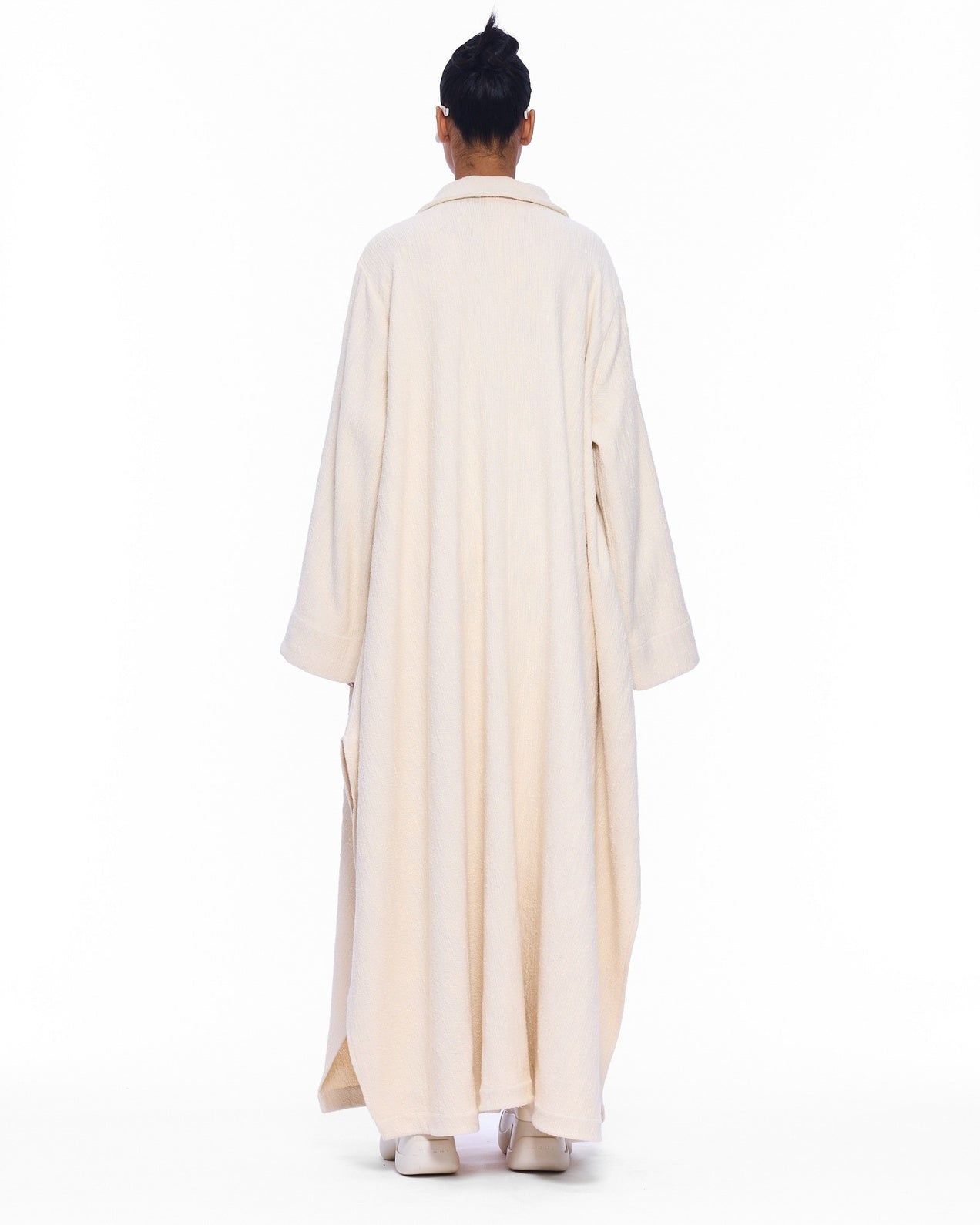 The V-Neck Ecru Flatweave Cotton Caftan - Marrakshi Life