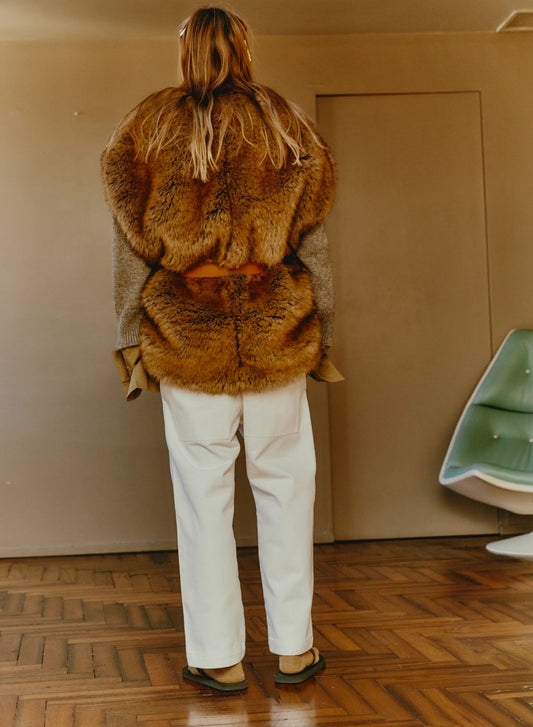 Maison Jejia Mia Fur Cardigan in Grey Orange Melange, back view