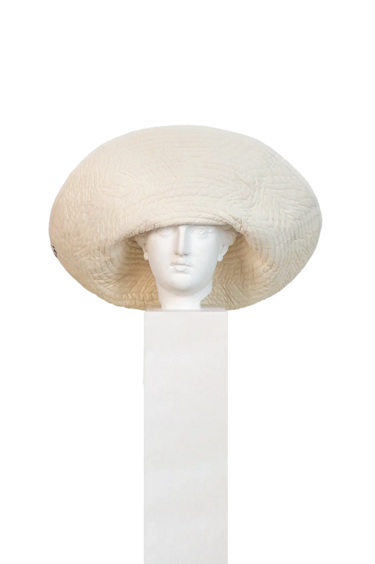 Reversible hat by Romualda, hand-painted and made in Spain using natural and sustainable materials. Unique, artisanal, and wearable art. Part of House of Woven Stories selection.