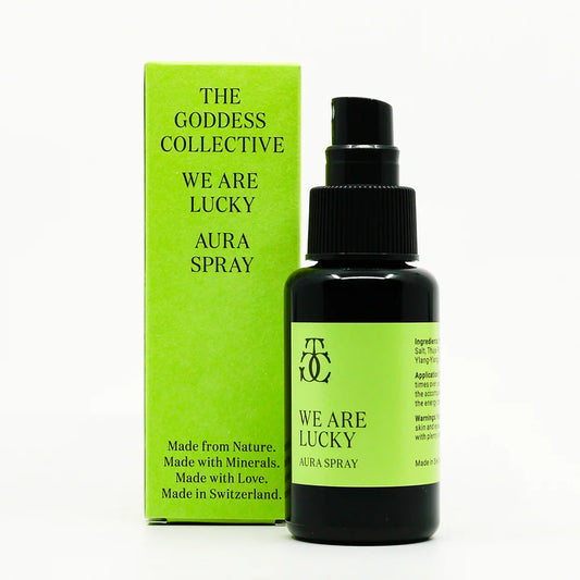 We Are Lucky Aura Spray by The Goddess Collective is a natural botanical mist with Citrine crystals for positivity and fresh energy. Available at House of Woven Stories.