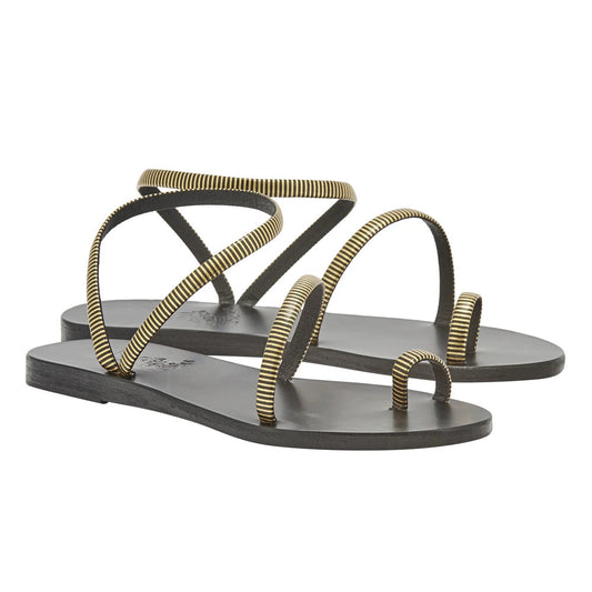 Eleftheria 70s Sandals in gold striped leather by Ancient Greek Sandals, handmade in Greece, part of the House of Nomad Stories selection