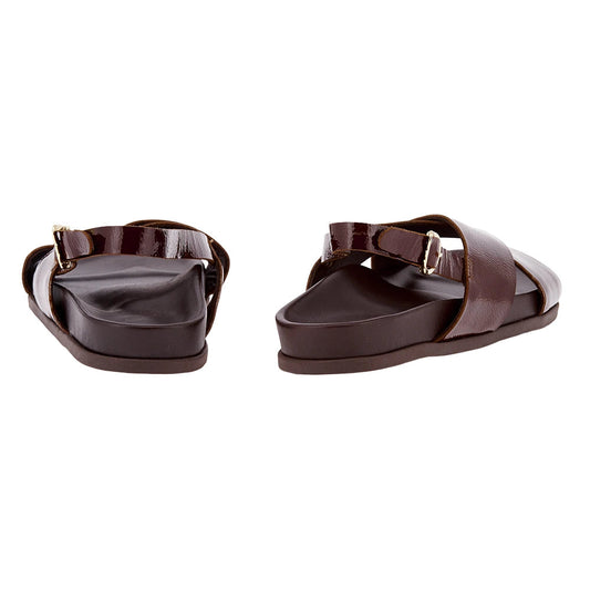 Ikesia Sandals in chocolate naplak leather by Ancient Greek Sandals, handmade in Greece with anatomical footbed and winged buckle, part of the House of Nomad Stories selection