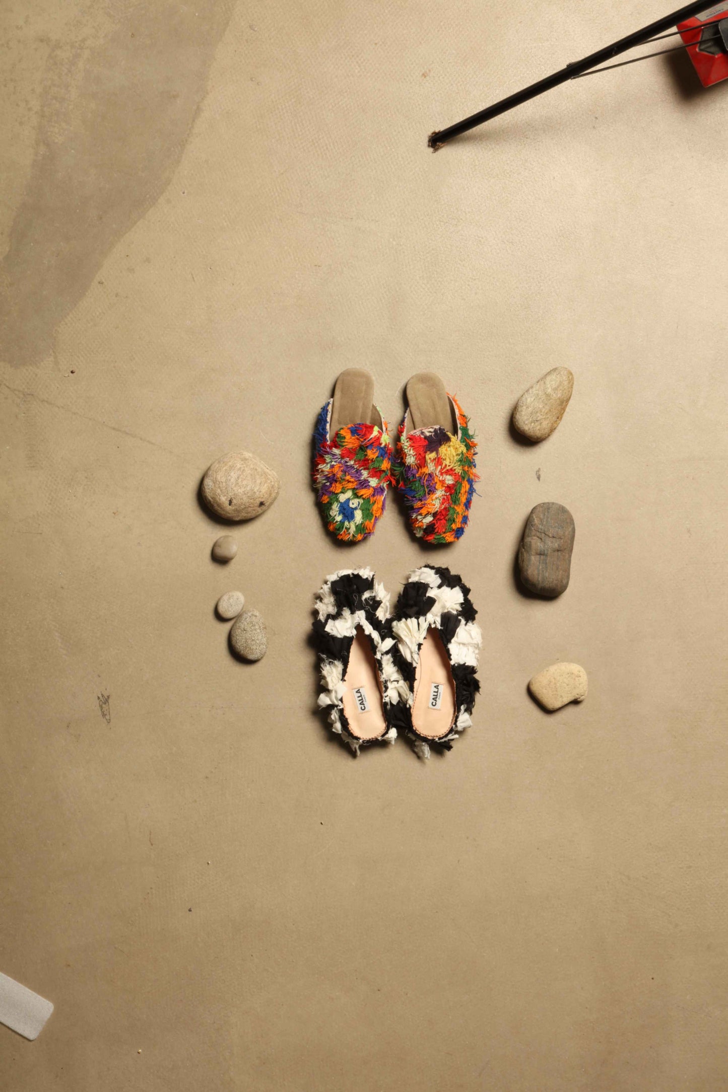 Baboush Fringed Majorel in Multicolor by House of Woven Stories, handcrafted in Marrakesh with colorful hand-tied fringe, cushioned insole, and ethically sourced leather, showcasing vibrant Moroccan craftsmanship.