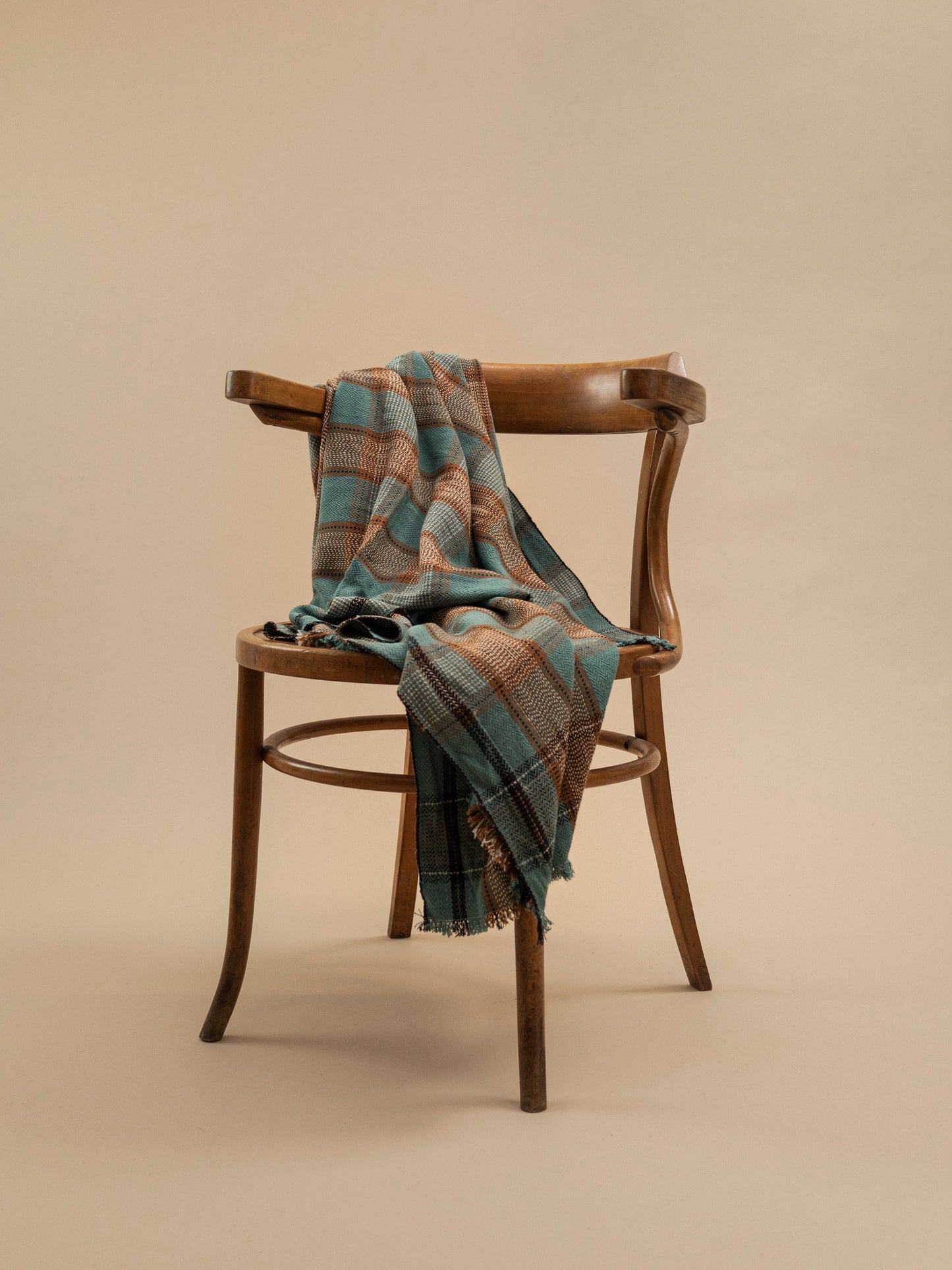 Handmade cotton plaid N°26 in warm Wood by Moismont, 100% pure cotton, soft and durable, perfect for cozy living room or bedroom decor. Available at House of Woven Stories.