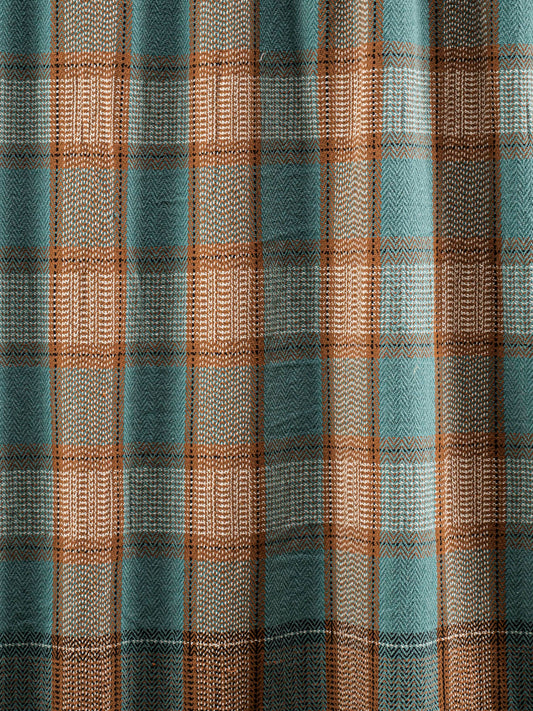 Handmade cotton plaid N°26 in warm Wood by Moismont, 100% pure cotton, soft and durable, perfect for cozy living room or bedroom decor. Available at House of Woven Stories.