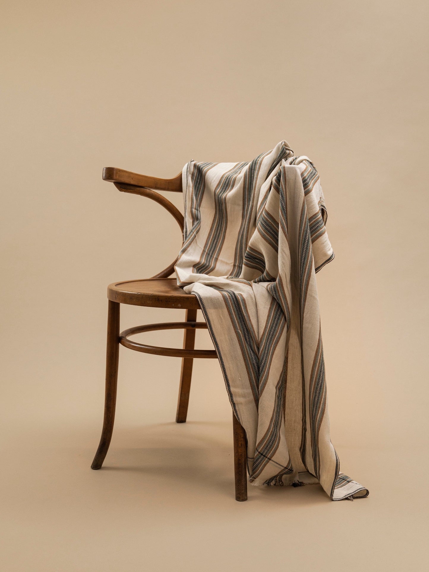 Handmade cotton plaid N°27 in Natural by Moismont, 100% pure cotton with striped pattern, soft and durable throw for sofa, bedroom, and timeless home decor