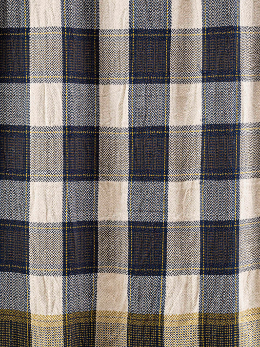 Handmade cotton plaid in navy blue by Moismont, 100% pure cotton, perfect for cozy home decor and living room or bedroom use