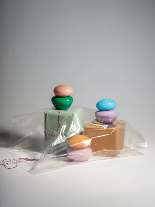 Bonbonniere Mini by Helle Mardahl Studio in Bubblegum and Spearmint, handmade glossy glass keepsake box with rounded form and colourful design from House of Nomad Stories.