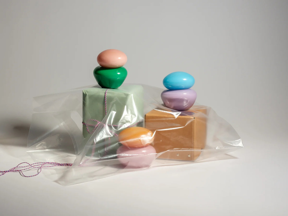 Bonbonniere Mini by Helle Mardahl Studio in Ice Blue and Lavender, handmade glossy glass keepsake box with rounded form and delicate colour combination from House of Nomad Stories.