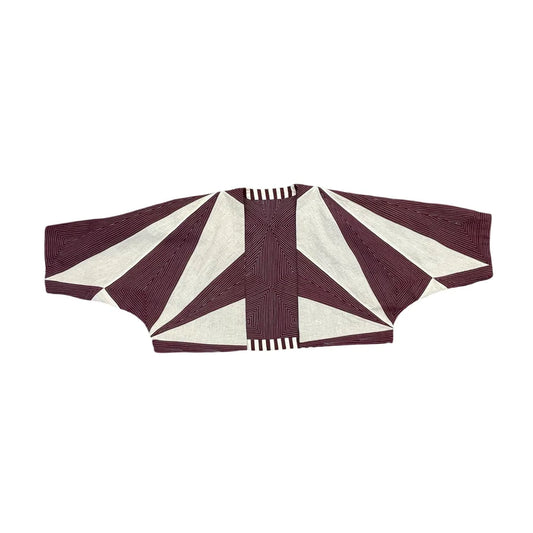 Cropped jacket in heavyweight organic cotton with hand-applied appliqué and embroidery by Ka-Sha. Features fabric button closure and easy-fit silhouette. Ethically handcrafted in India.