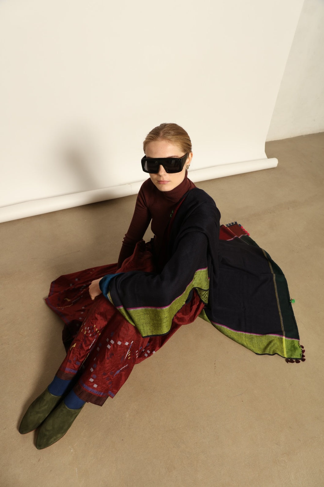 Baboush in Green Taupe Suede - House of Woven Stories