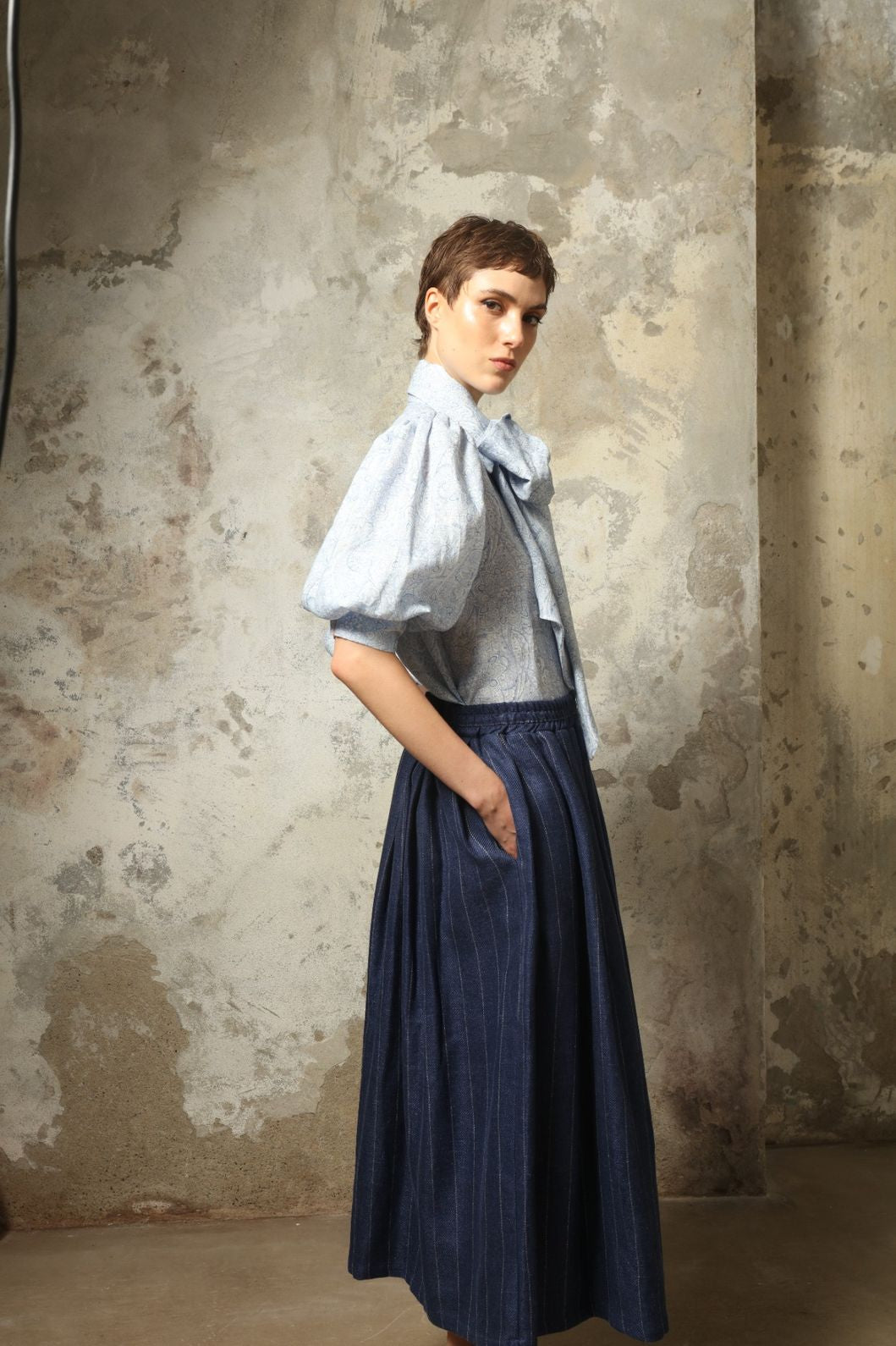 Seoul Cobalt Blue and White Skirt - House of Woven Stories