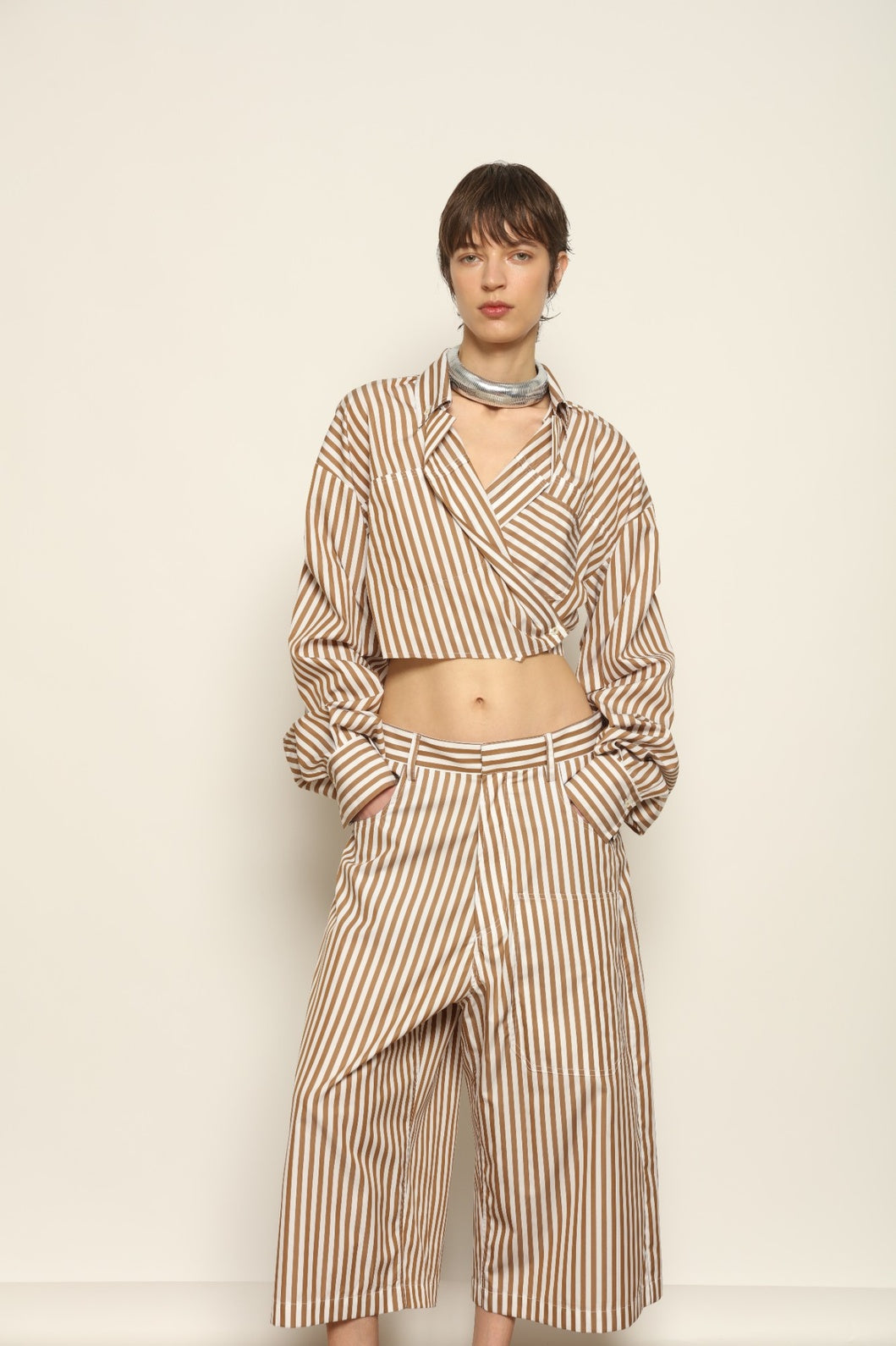 Carla Rust Striped Bermuda - Maison Jejia
