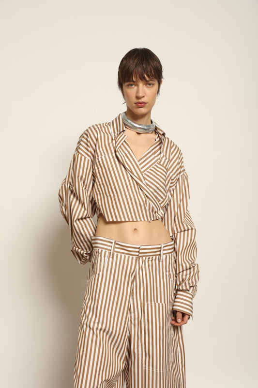 Gina Rust Stripes Shirt - Maison Jejia