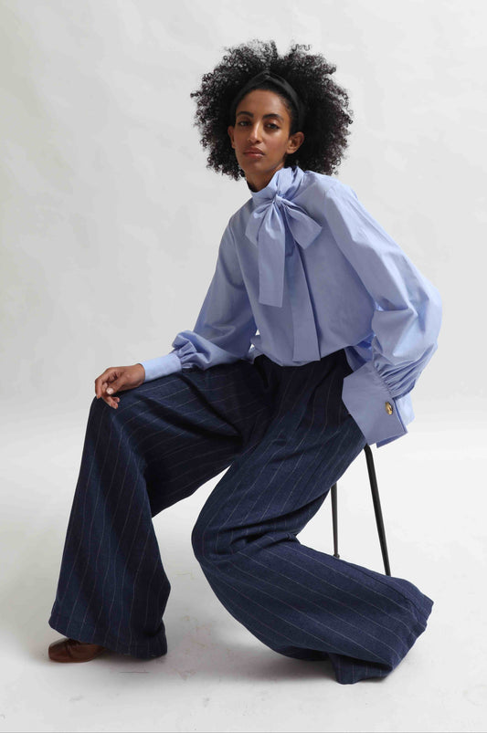Parigi Striped Navy Blue Trousers - House of Woven Stories