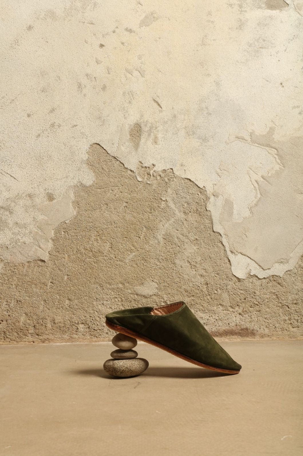 Baboush in Green Taupe Suede - House of Woven Stories