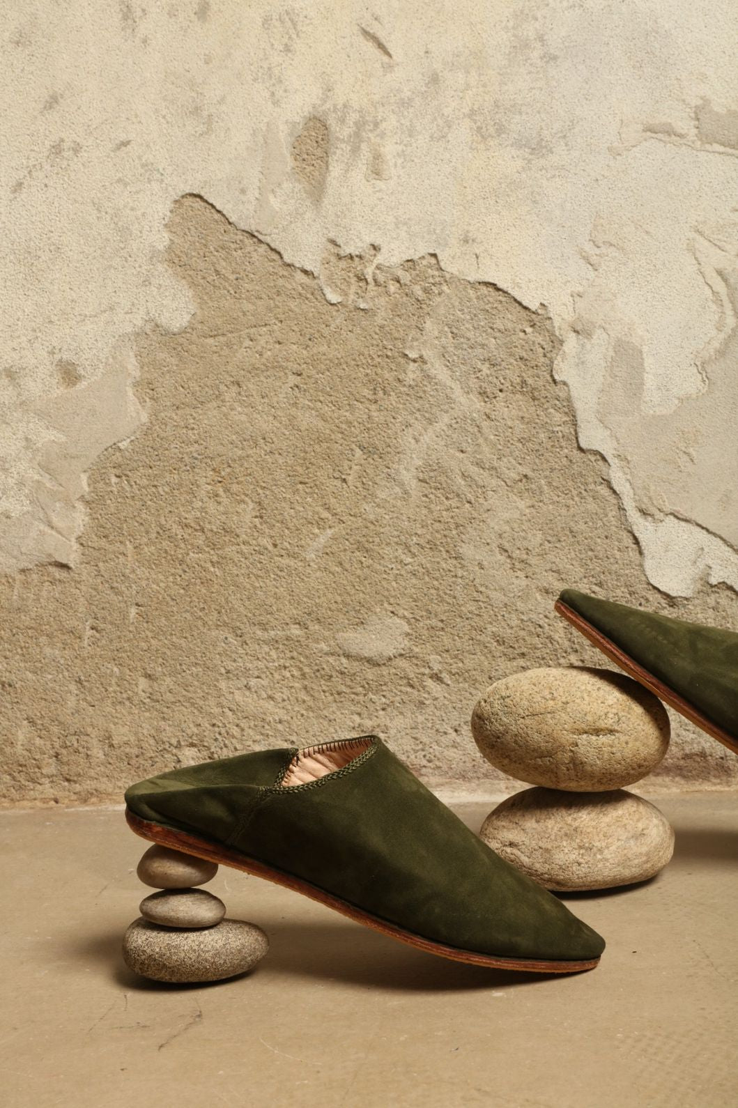 Baboush in Green Taupe Suede - House of Woven Stories