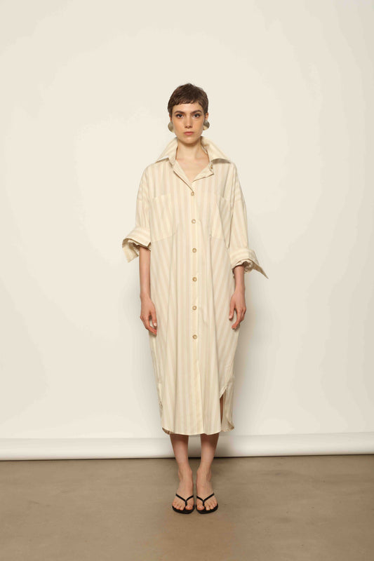 Bettina Sand White Striped Dress - House of Woven Stories