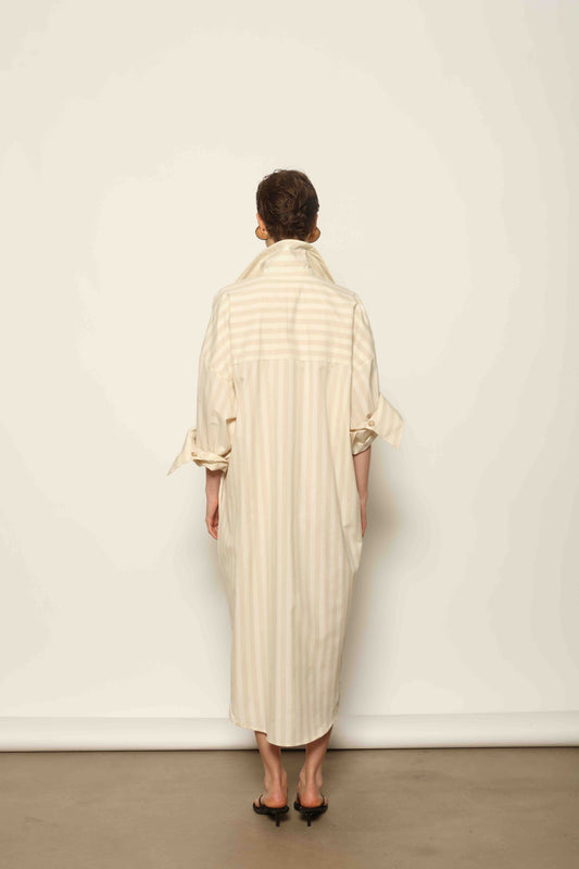 Bettina Sand White Striped Dress - House of Woven Stories