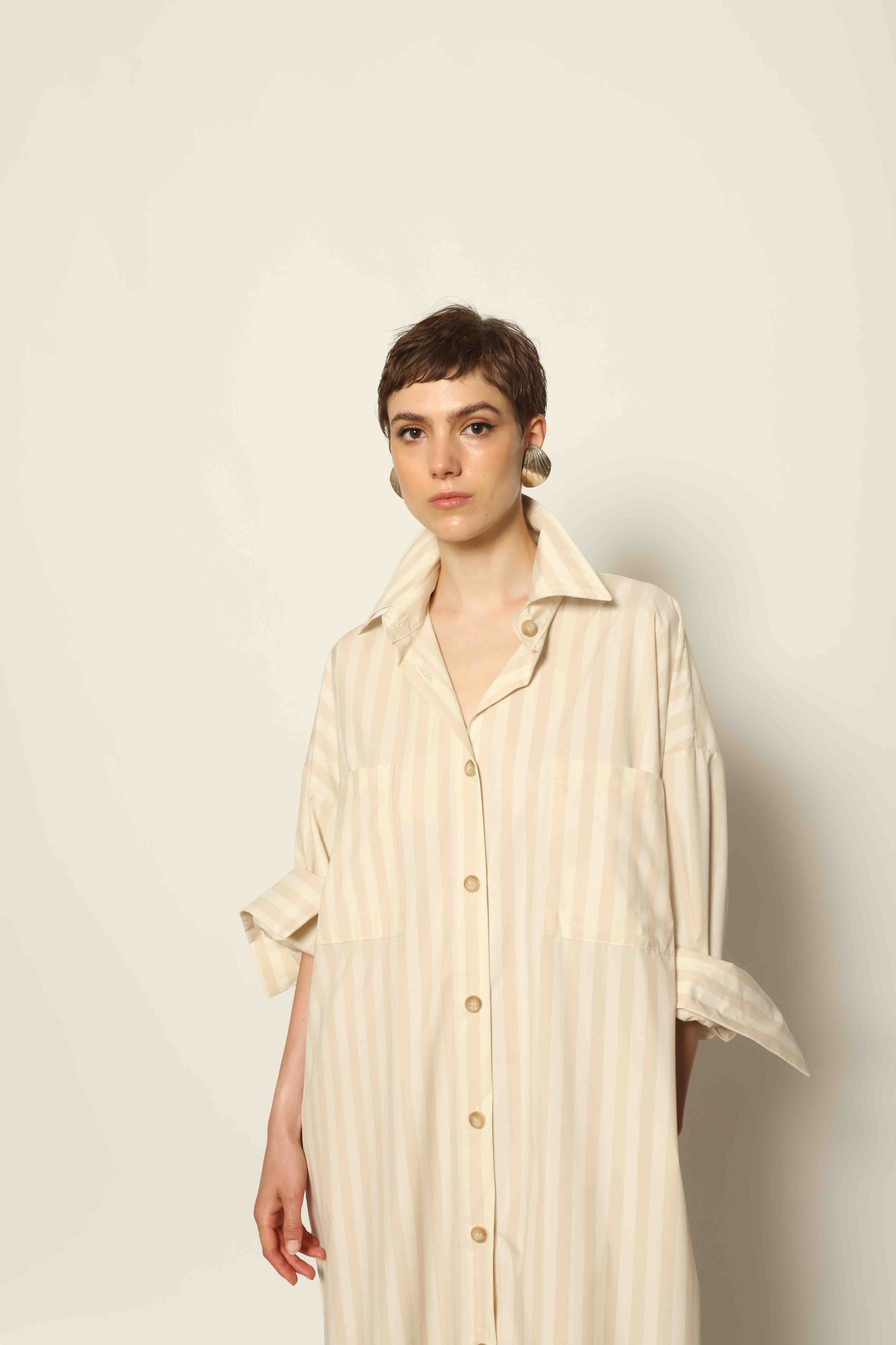 Bettina Sand White Striped Dress - House of Woven Stories