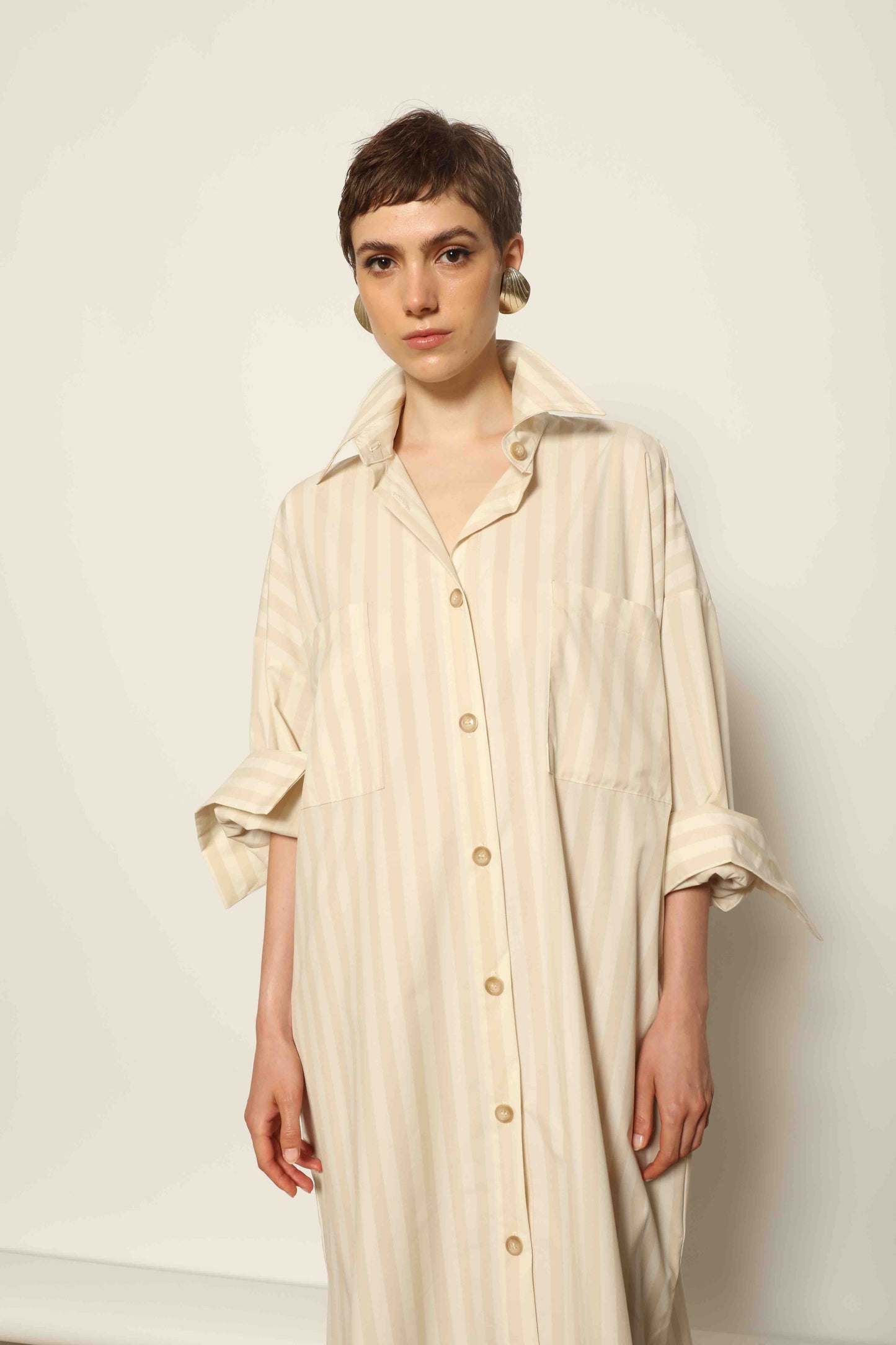 Bettina Sand White Striped Dress - House of Woven Stories