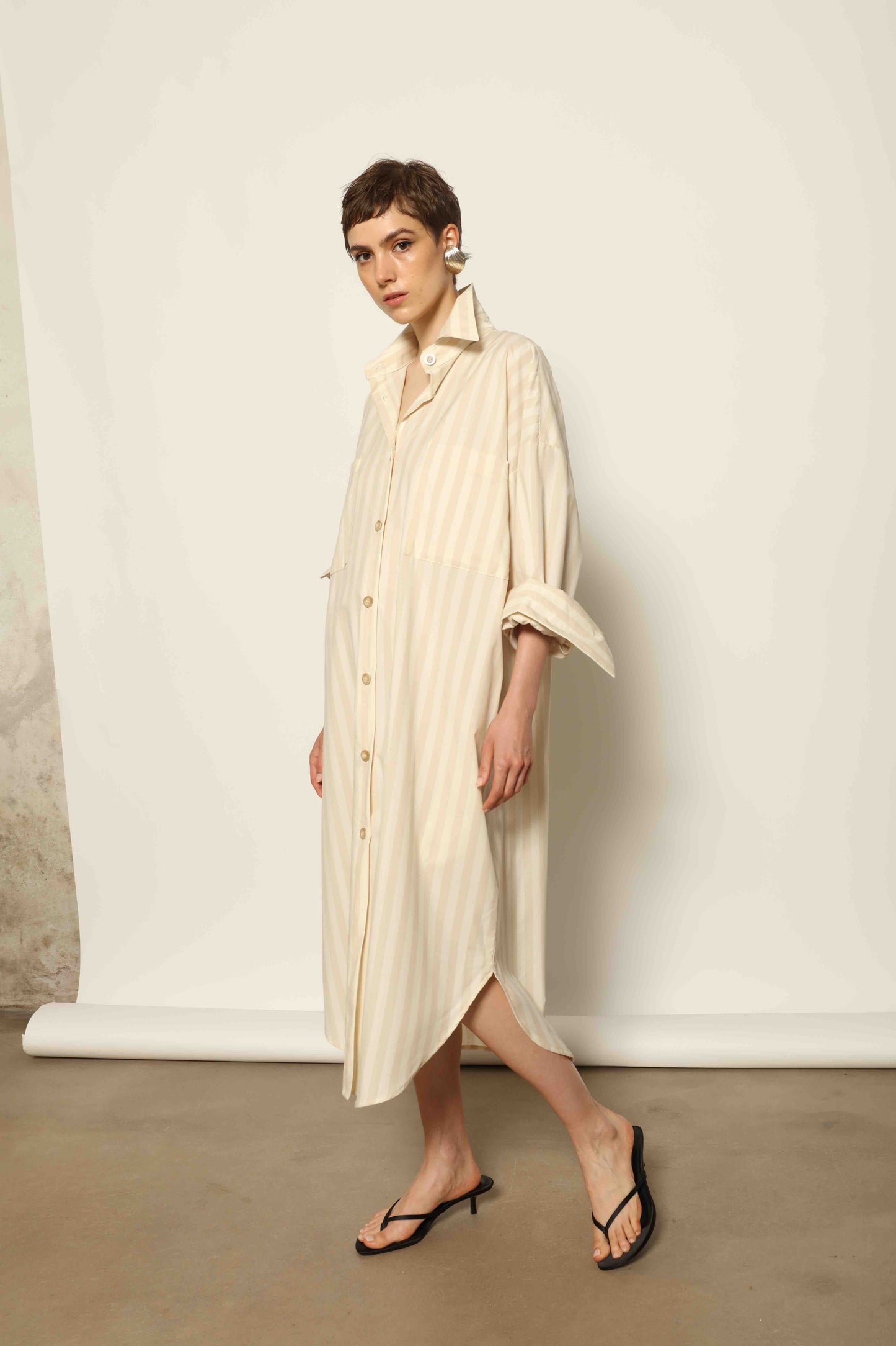 Bettina Sand White Striped Dress - House of Woven Stories