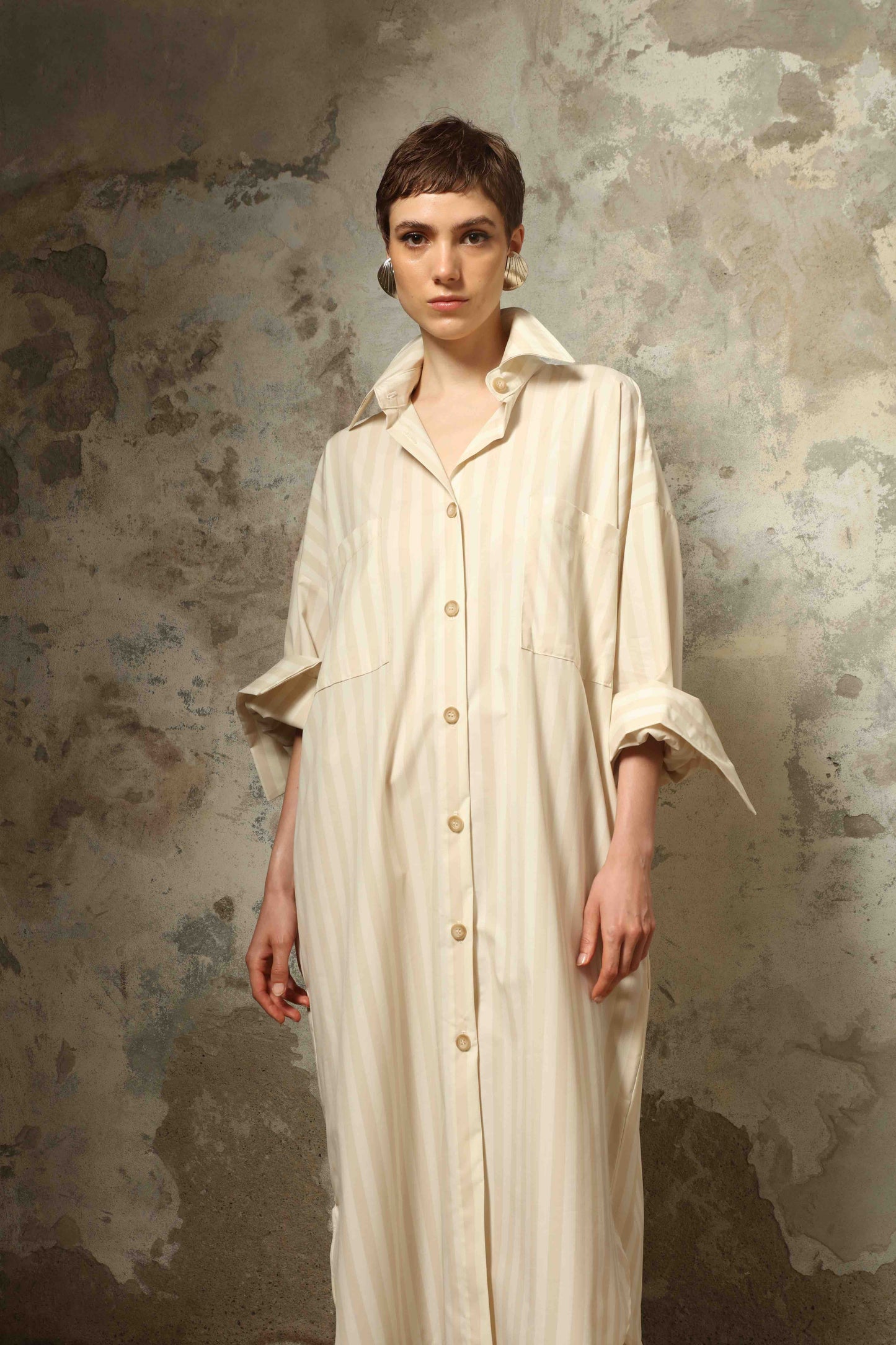 Bettina Sand White Striped Dress - House of Woven Stories
