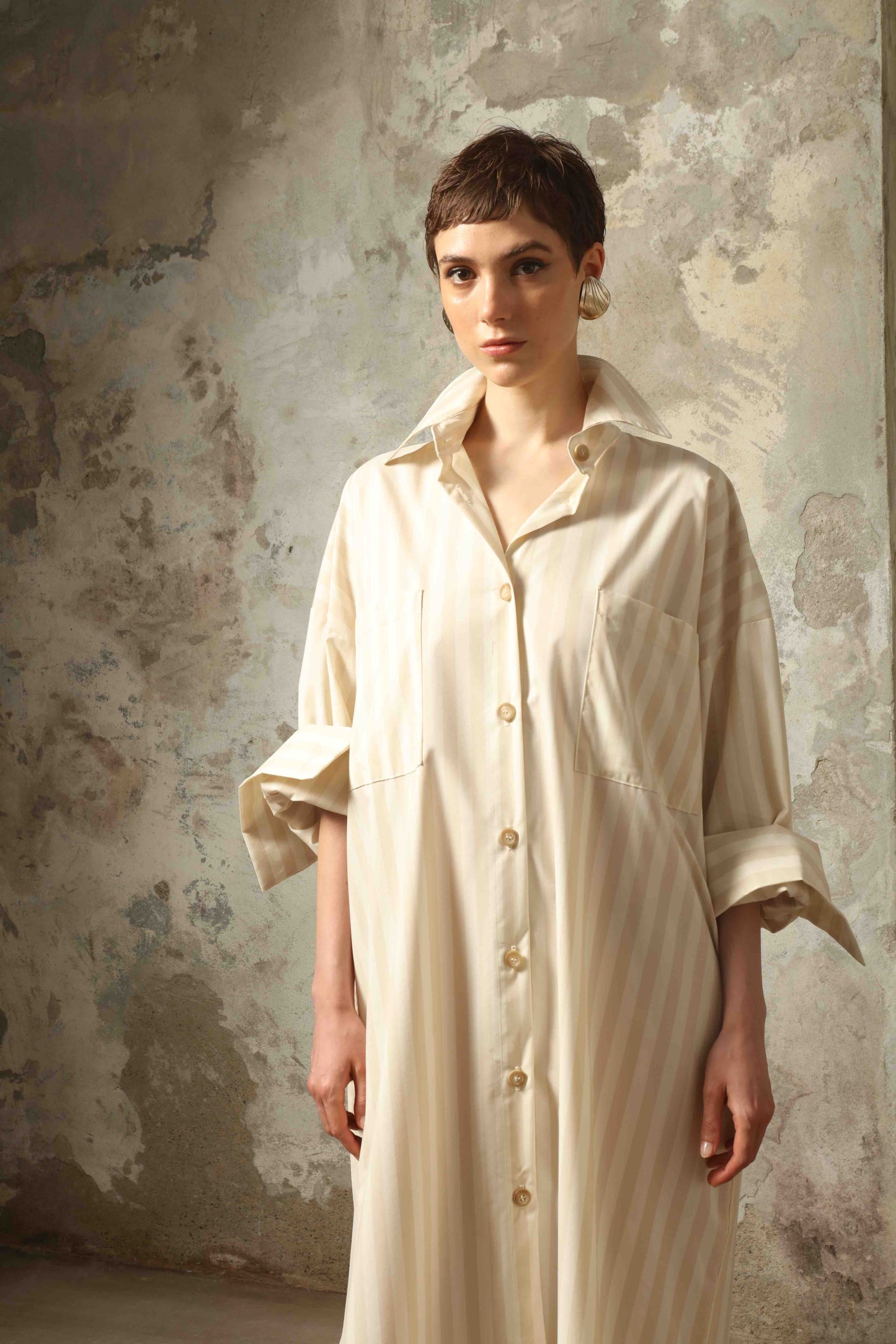 Bettina Sand White Striped Dress - House of Woven Stories