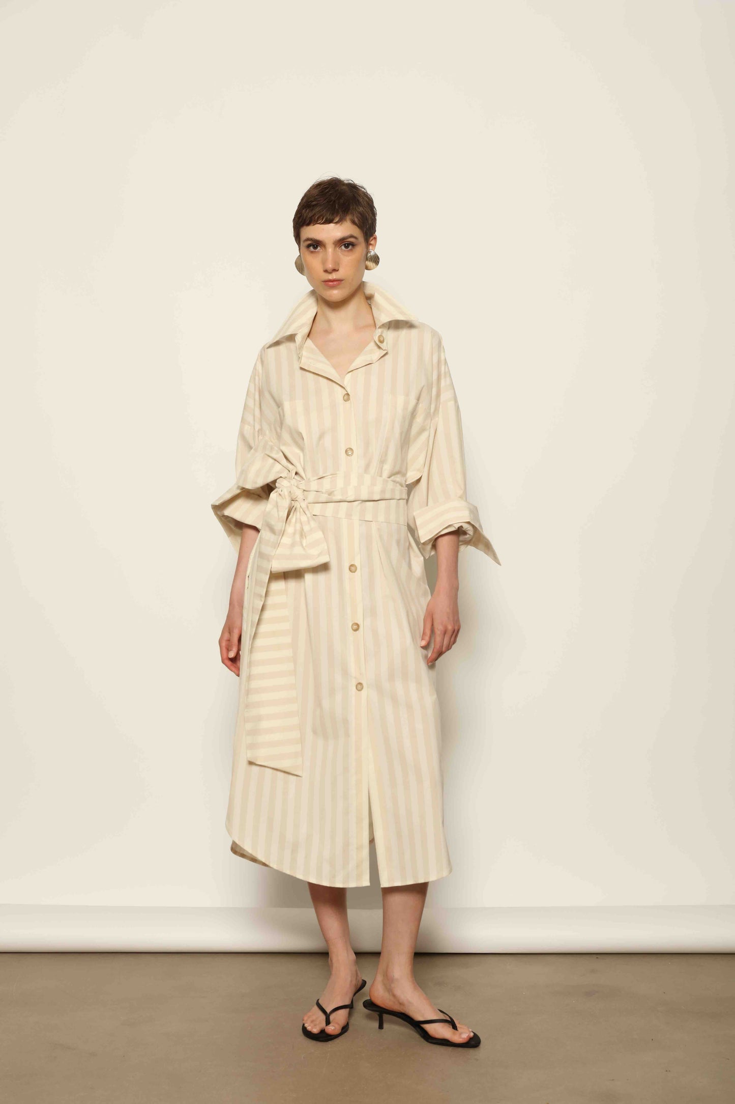 Bettina Sand White Striped Dress - House of Woven Stories