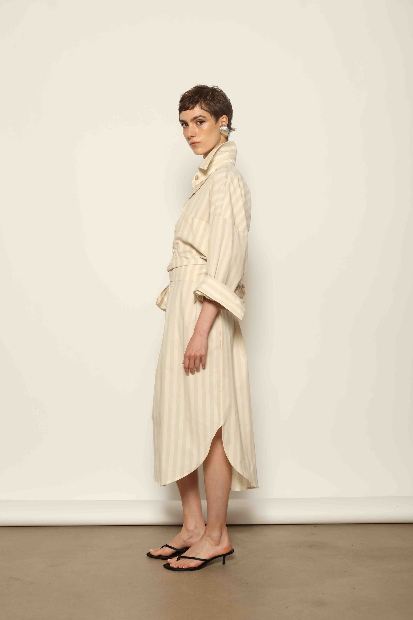Bettina Sand White Striped Dress - House of Woven Stories