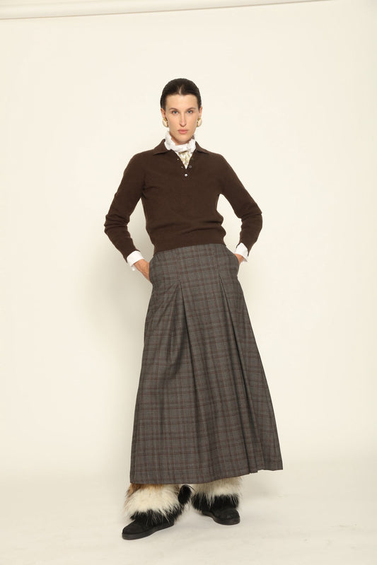 Londra Brown Checked Skirt - House of Woven Stories