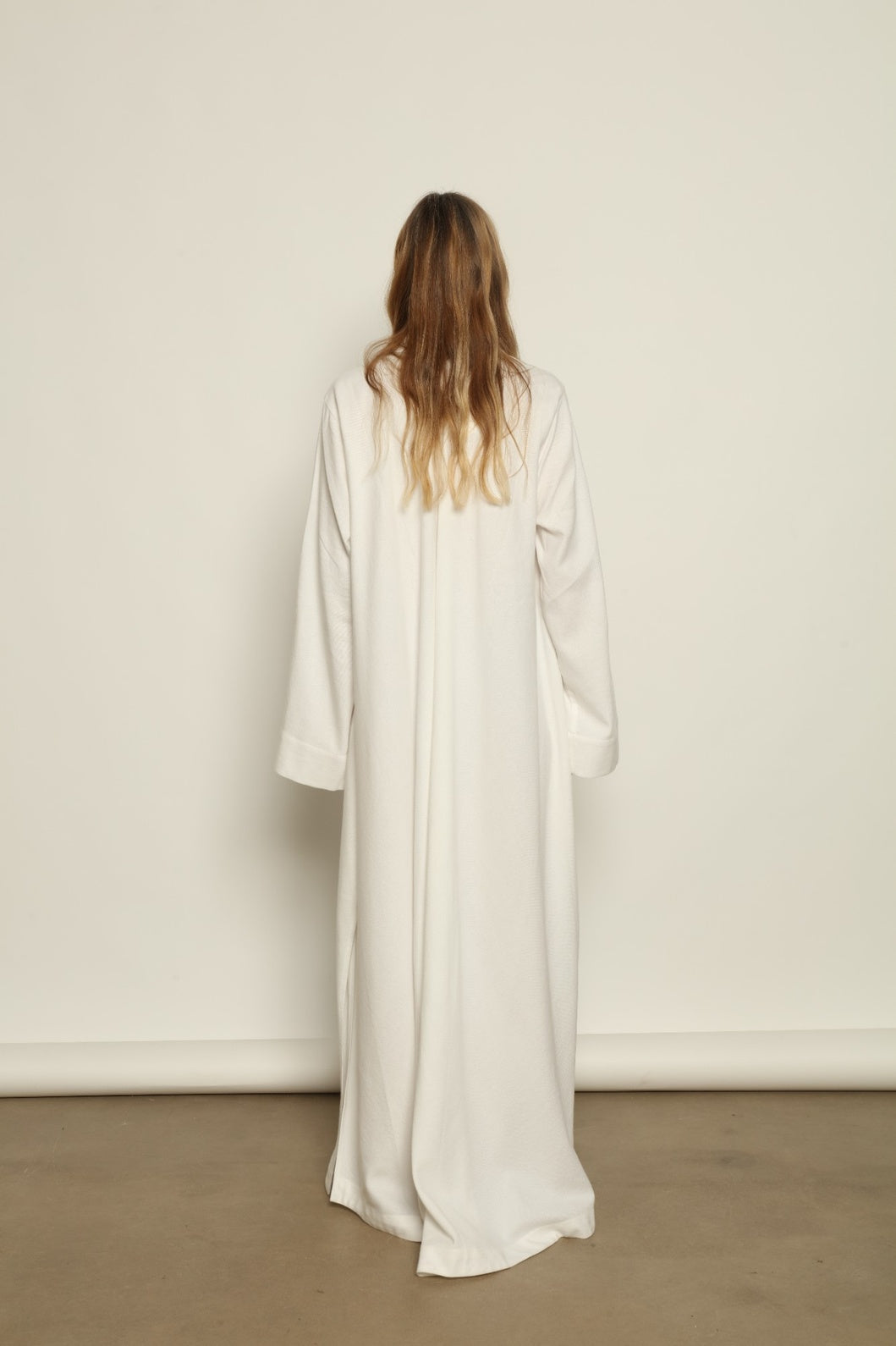 The V-Neck Ecru Flatweave Cotton Caftan - Marrakshi Life
