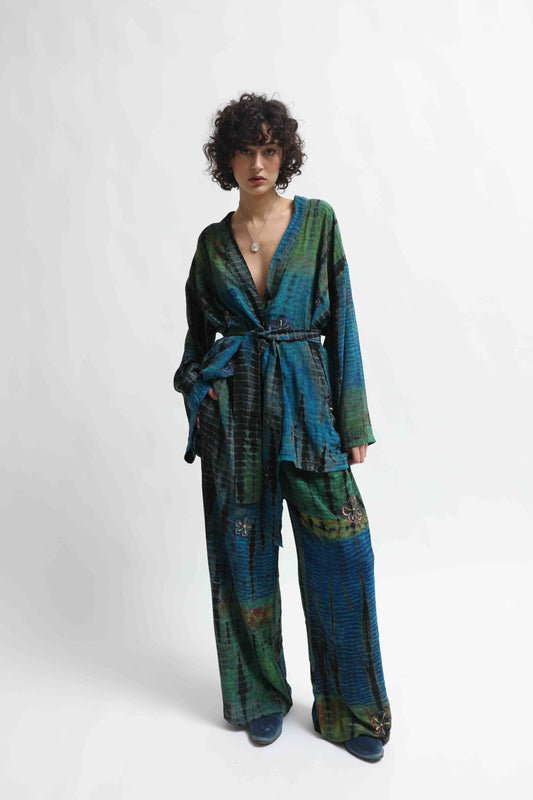 Gorana Deep Teal Kimono Suit - House of Woven Stories