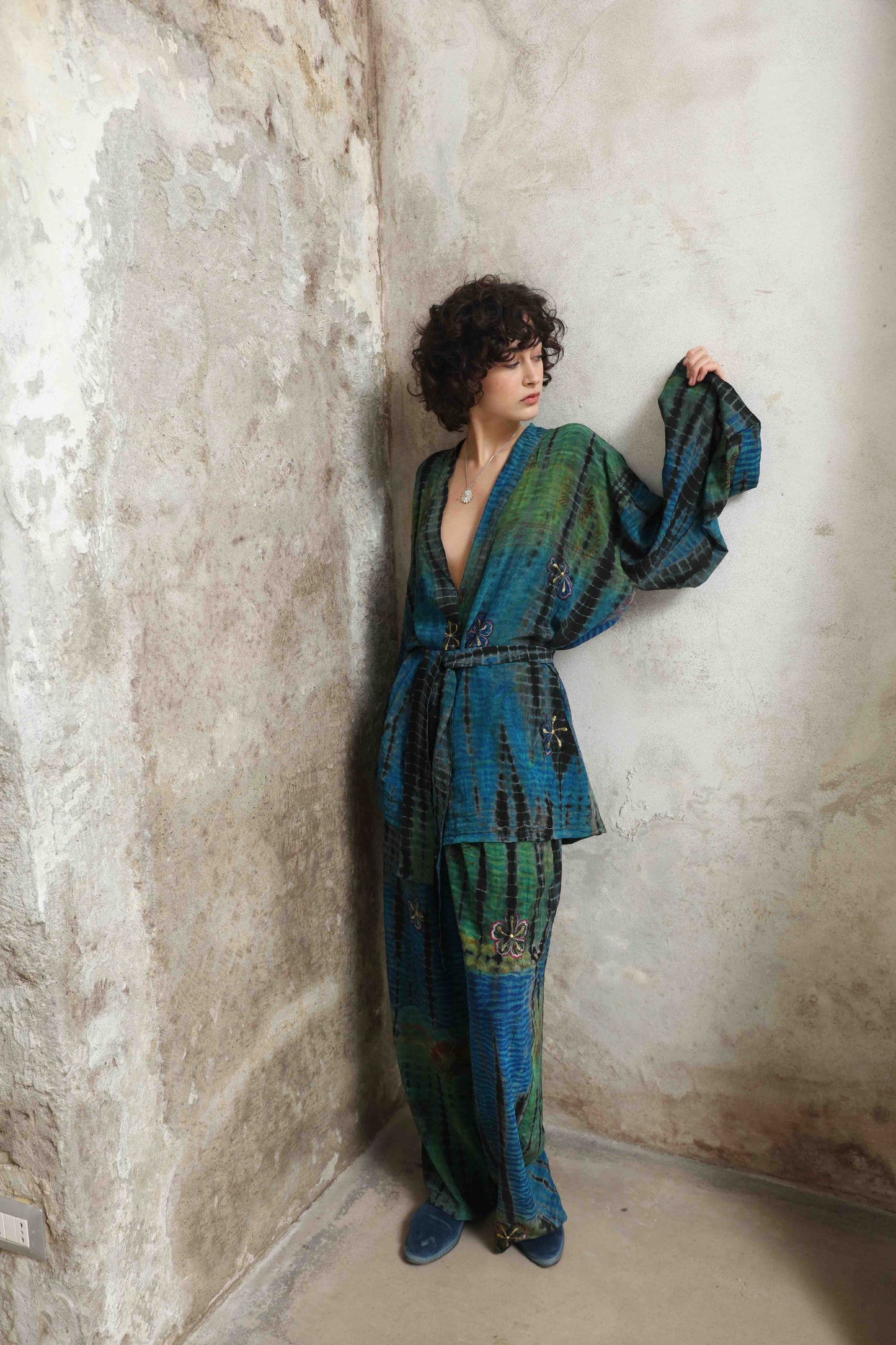 Gorana Deep Teal Kimono Suit - House of Woven Stories