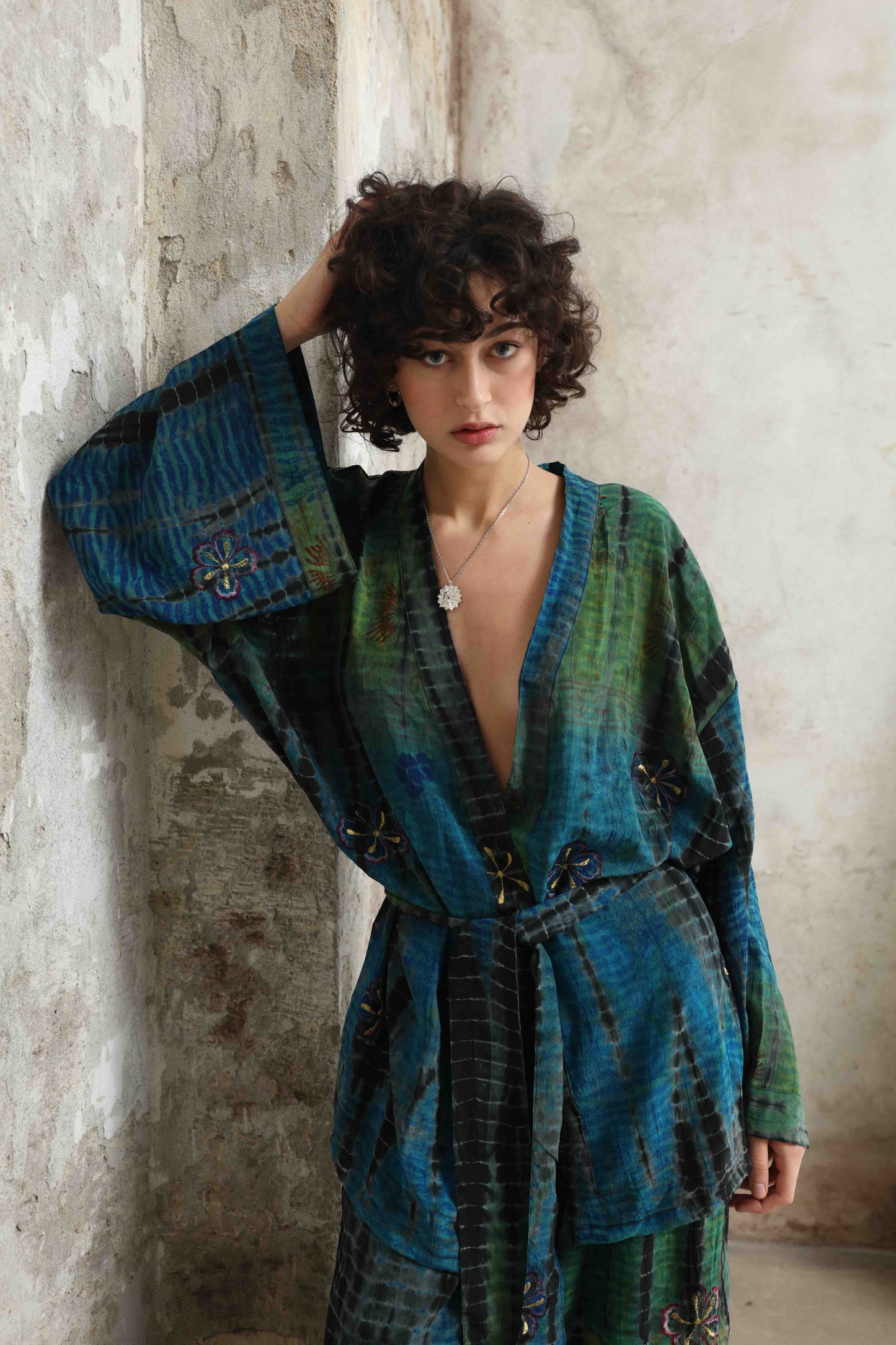 Gorana Deep Teal Kimono Suit - House of Woven Stories
