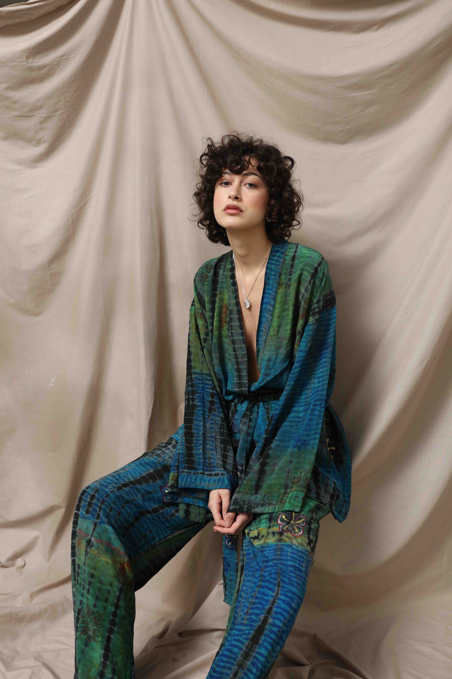 Gorana Deep Teal Kimono Suit - House of Woven Stories