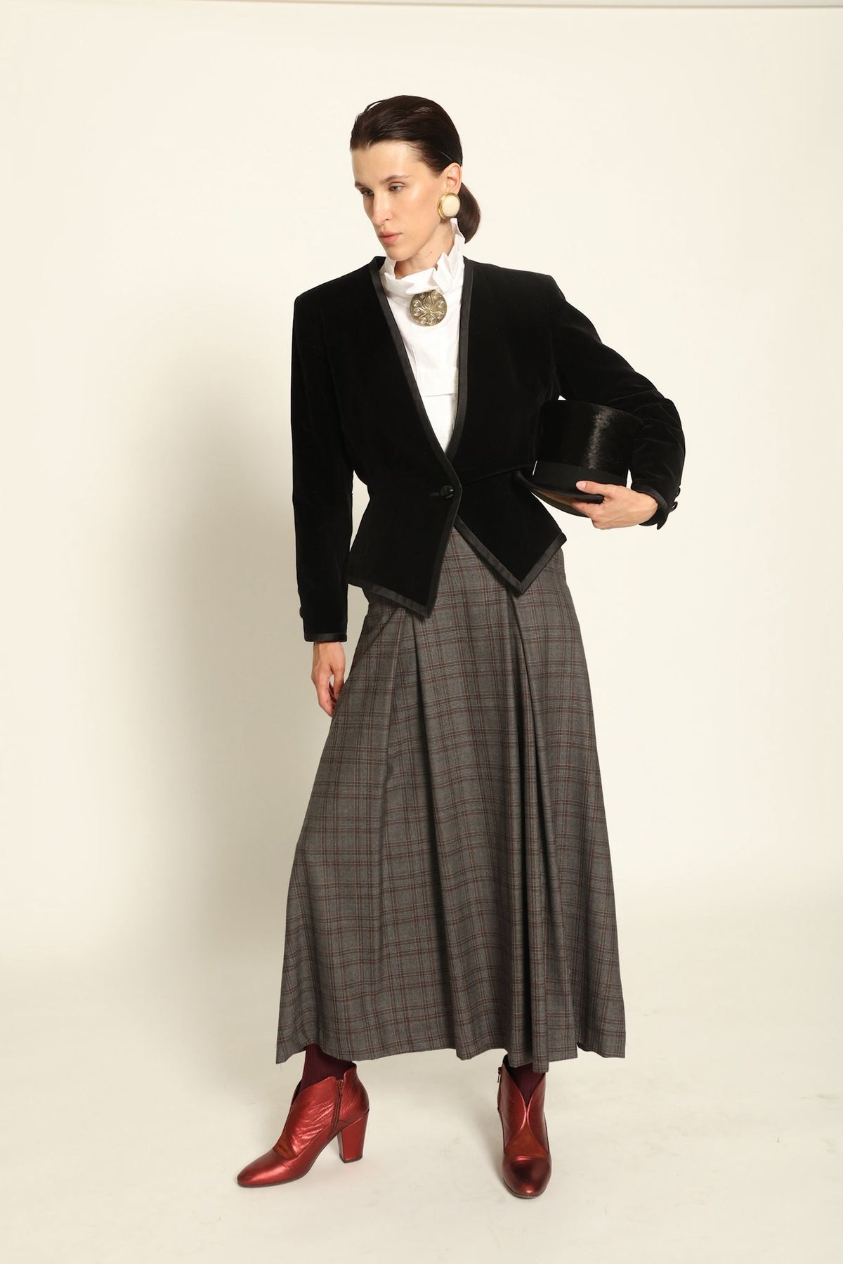 Londra Brown Checked Skirt - House of Woven Stories