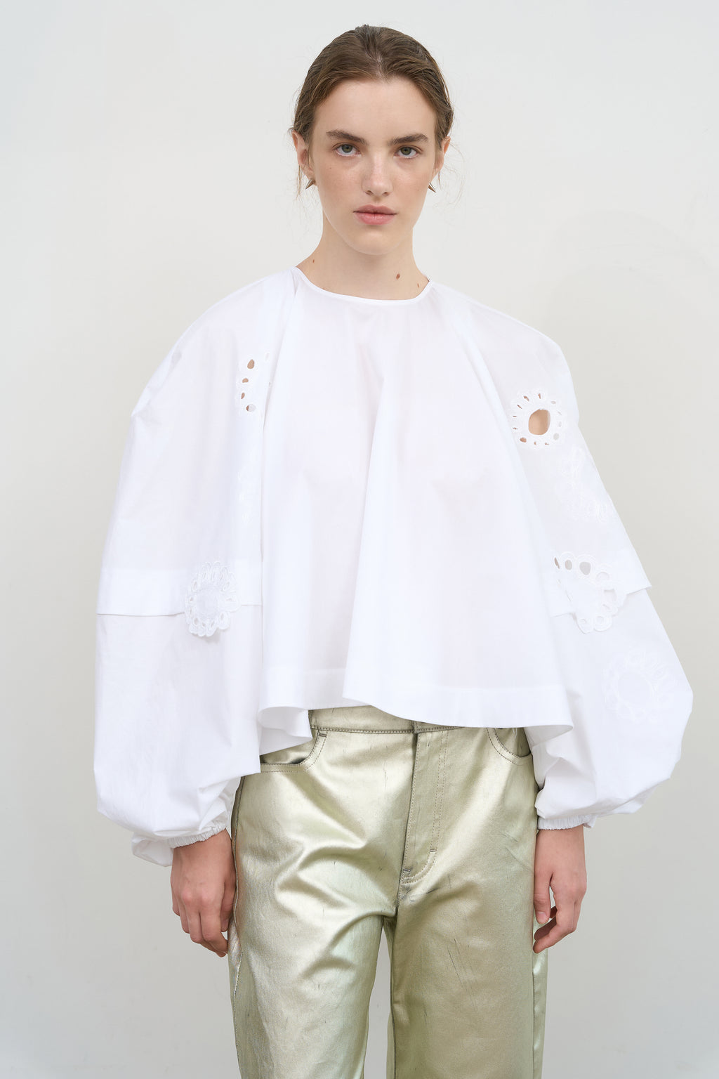 Embroidered Poplin Balloon Blouse - Litkovska