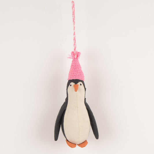 Handcrafted penguin-shaped hanging charm made from upcycled waste fabric by SilaiWali.