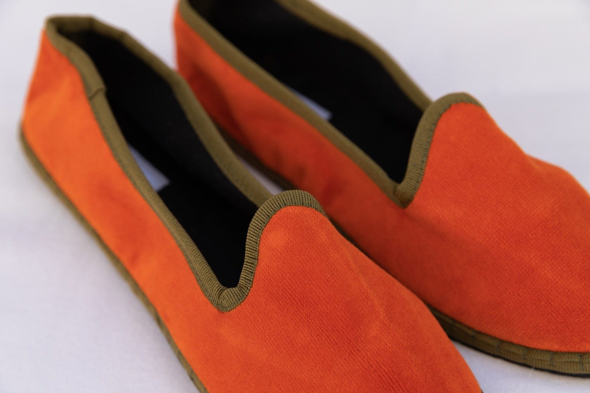 Handmade in Venice from upcycled luxury fabrics with recycled rubber soles. Brick and Olive Venetian Slippers by Teod’amar are timeless and sustainable. Part of House of Woven Stories section. 