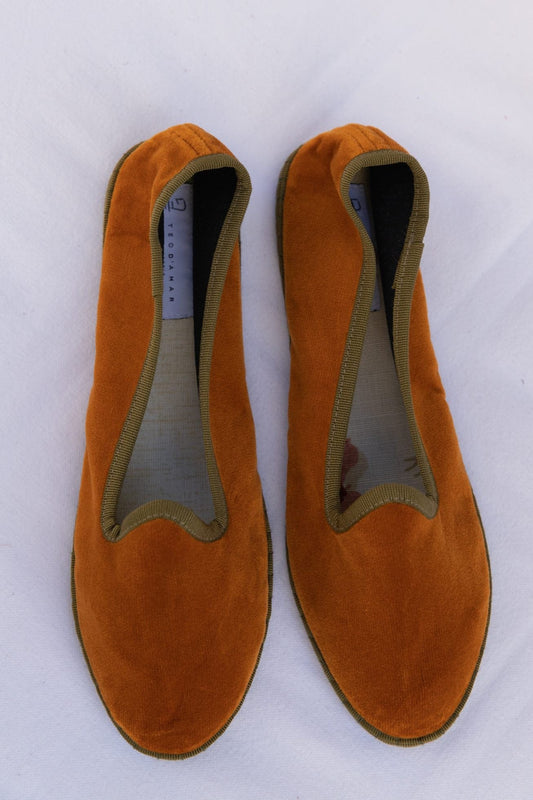 Handmade in Venice from upcycled luxury fabrics with recycled rubber soles. Bronze and Olive Venetian Slippers by Teod’amar are timeless and sustainable. Part of House of Woven Stories section. 