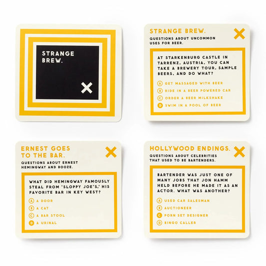 Drinking Trivia card game set by New Mags with 200 humorous questions in a giftable box. Available at House of Woven Stories. 